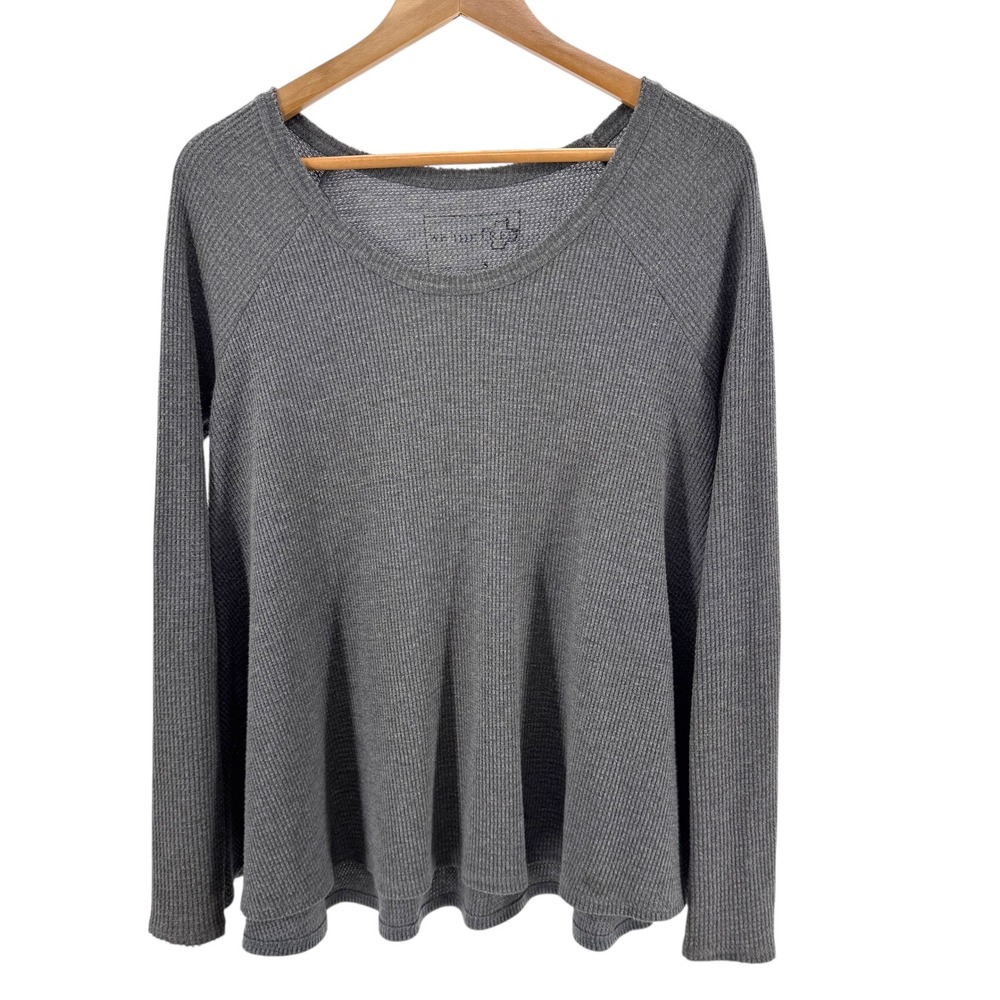We The Free People Gray Waffle Knit Long Sleeve Top Relaxed Fit
